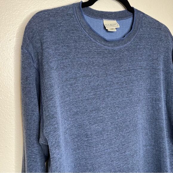 Vintage LL Bean Double Layer Wool Blend Crew Neck Blue Gray Shirt Men Medium - Picture 2 of 13